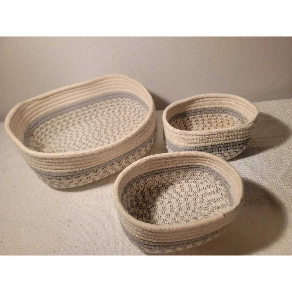 SET 3 Cotton Rope Baskets Woven‎ Basket Makeup Basket Bin Multipurpose Container
